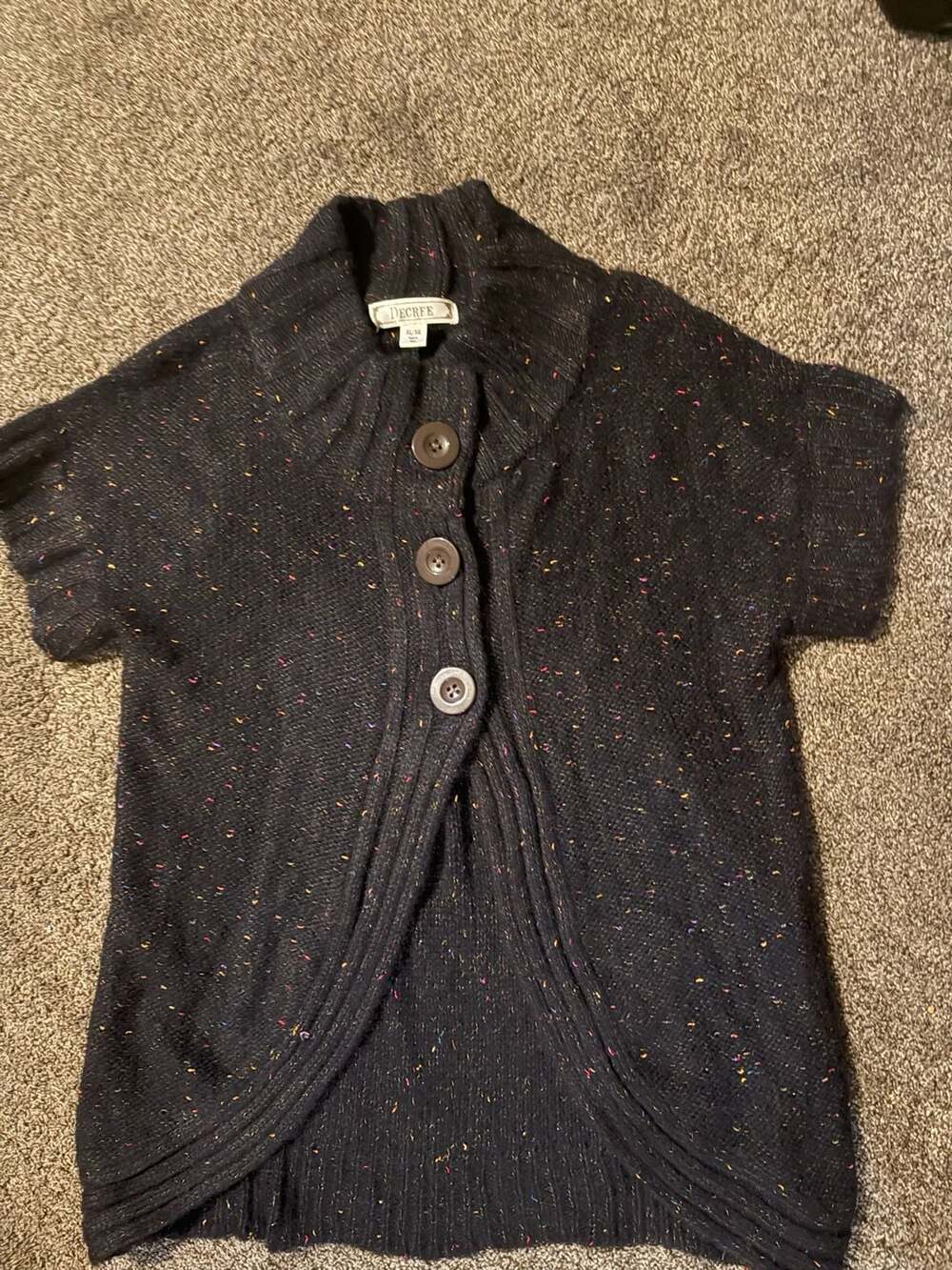 Decree Cardigan Sweater Size XL/XG Black Multicolor Speckled Short Sleeve